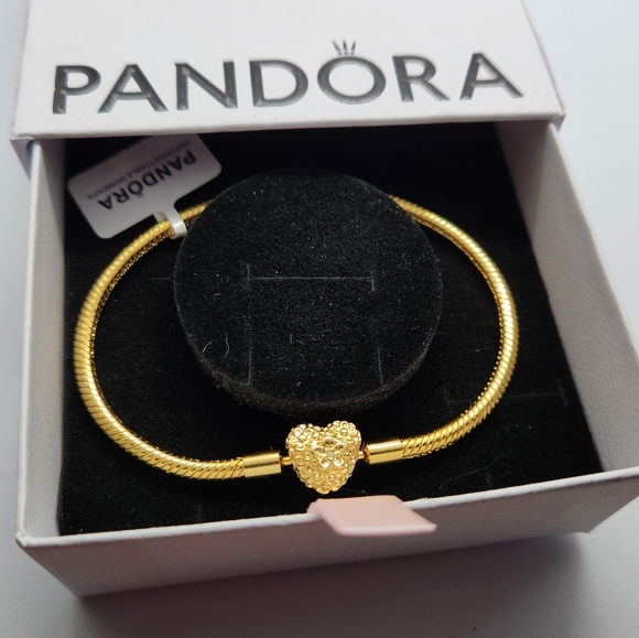 Pandora Moments 14k Golden Plated Snake Chain Charm Bracelet Size 7.9 inches - Picture 7 of 8